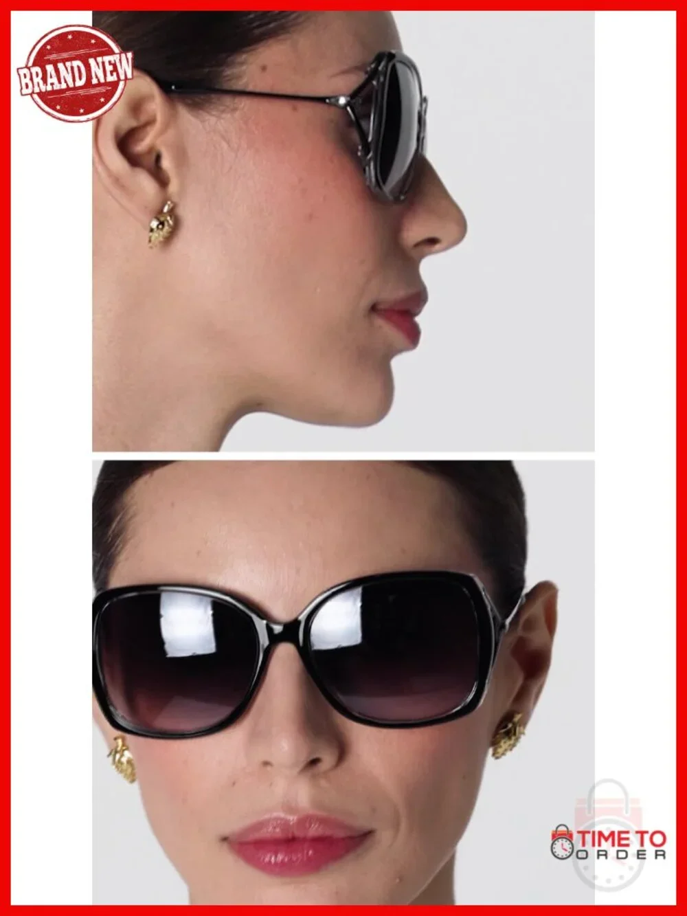 UV400 Protective Polycarbonate Oval Sunglasses with Microfiber Pouch, Fashion